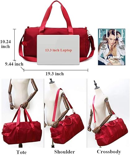 Miniatura 5 de KARRESLY Bolsa de gimnasio de deportes de viaje para mujeres u hombres con bolsillo húmedo y compartimento para zapatos para entrenamiento