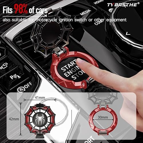 Miniatura 36 de Tybasthe - Cubierta para botón de arranque, protector de metal para el botón de arranque del motor de automóvil, calcomanías adhesivas para llave