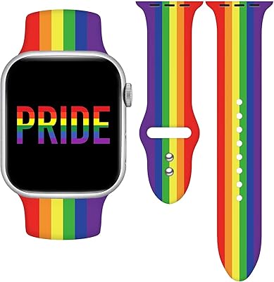 Pride Rainbow Sport LGBTQ Watch Band Compatible with Apple Watch 38mm 40mm 41mm Women Men Replaceable Silicone Smartwatch Straps for iWatch Series SE 7 6 5 4 3 2 1