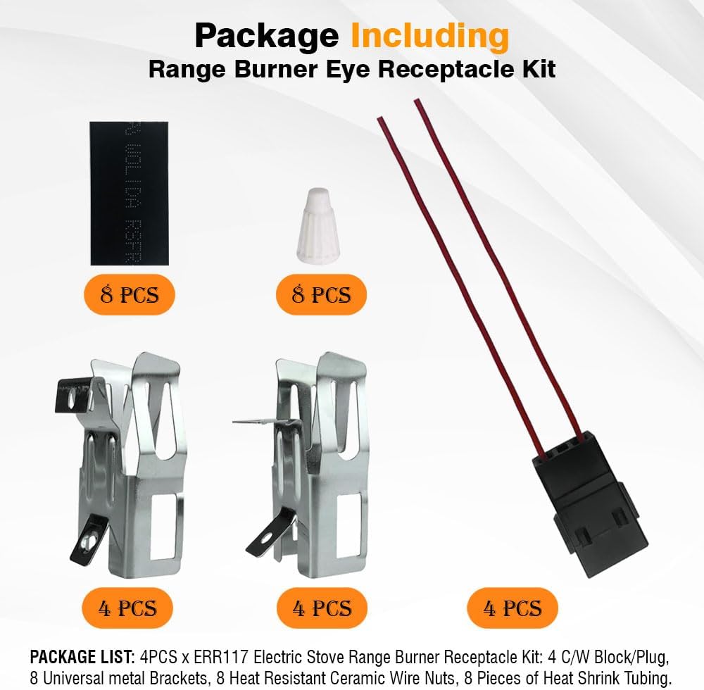 4 Pack RR109 Range Burner Eye Receptacle Kit ERR117 Universal Range Terminal Block Range/Stove for Electrolux Frigidaire Whirlpool Kenmore Kelvinator 5303912666 5303935058 709T045S01 814399 5303935058