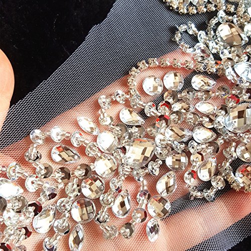 New Exquisite Pure Handmade Bright Crystal Patches Sew-On Rhinestones Applique With Stones Sequins Beads For Wedding Dress Diy Manual Accessories Belt Waist Decoration 18X38Cm (Silver) #TOP4