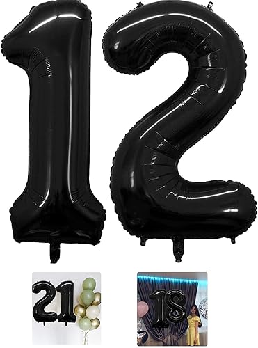 Globo negro con el número 12 de 40 pulgadas, globos grandes de Mylar para niños de 12 años de edad, decoración de fiesta de cumpleaños, boda,