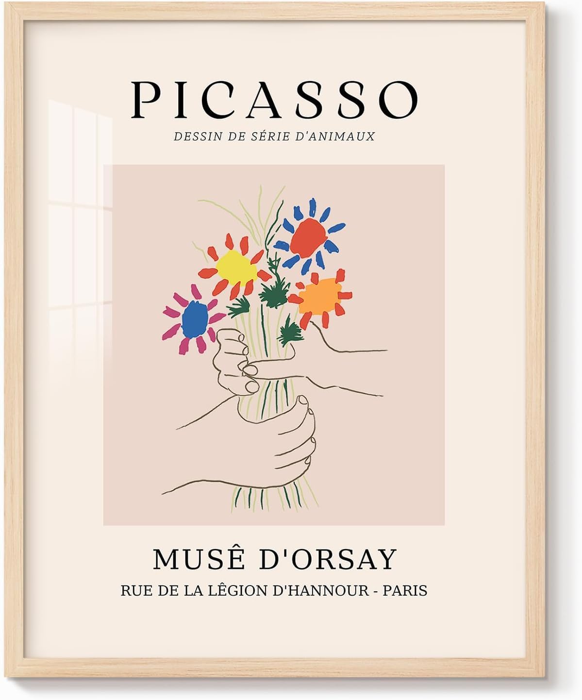 lianyibo Pablo Picasso obraz na płótnie "Bukiet pokoju", plakat "Bukiety kwiatów z rękami", minimalistyczna dekoracja ścienna (60 x 90 cm/rama wewnętrzna)