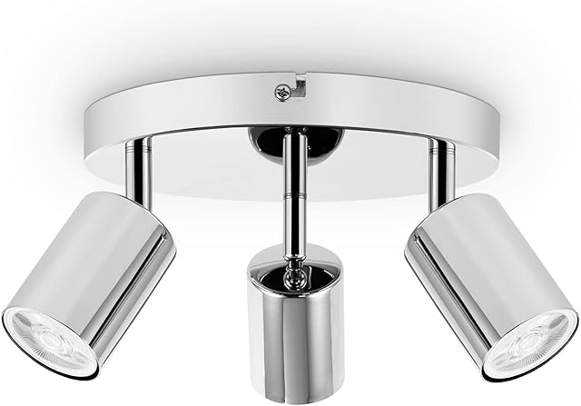 Dehobo Ceiling Spotlight Indoor in Polished Chrome, Kitchen Lights Ceiling GU10 Modern 3 Way Spot Lights Ceiling Lights with Round Plate for Kitchen Lounge Bedroom Dining Room