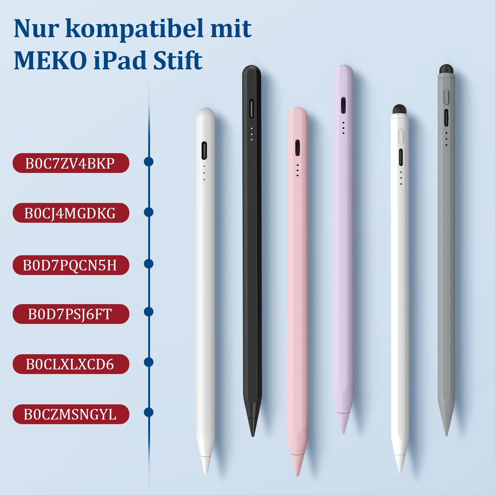 Zestaw 8 końcówek MEKO do rysika MEKO do iPada z kodami ASIN B0C7ZV4BKP, B0CJ4MGDKG, B0D7PQCN5H, B0D7PSJ6FT, B0CLXLXCD6, B0CZMSNGYL