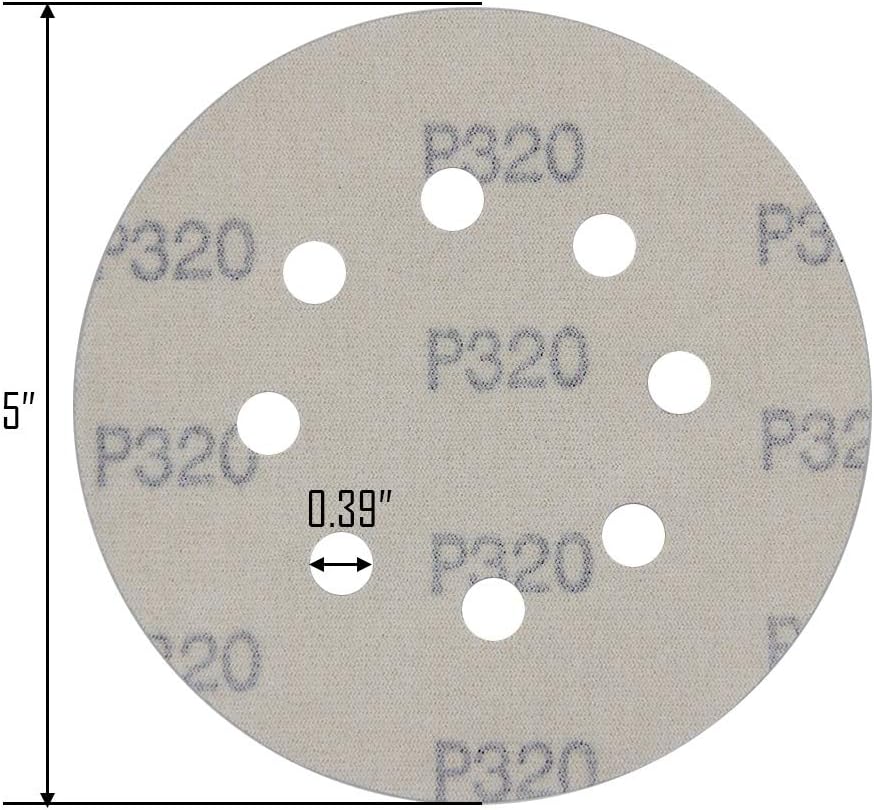 SAND MINE 5-Inch 8-Hole Hook and Loop Sanding Discs, Orbital Sander Sandpaper Discs, 100 Pieces Round Sandpaper Set, Include 60, 80, 120, 150, 220 Grit - - 