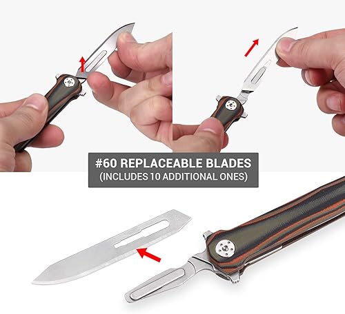 Miniatura 5 de Bisturí plegable, cuchillo de bolsillo delgado, cuchillo utilitario EDC, cuchillo quirúrgico con mango G10 con bloqueo de revestimiento, apertura