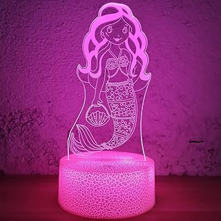 i-CHONY Mermaid Gifts Night Light for Girls,3D Illusion Lamp with Remote & Smart Touch 16 Colors Dimmable Bedroom Decorations Bedside Lamp,Mermaid Toys for Kids Girls Teens Birthday Gift