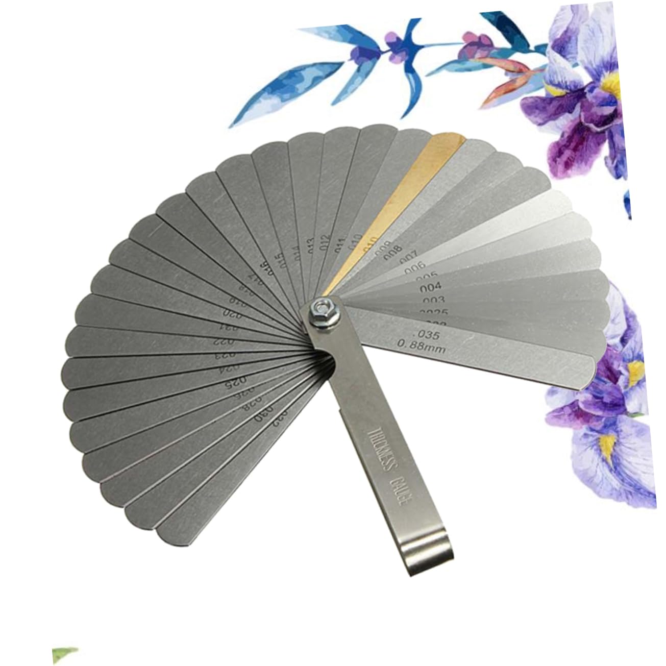 32 Piece Dual Marked Brass Feeler Gauge Set for Valve Adjustment | Metric and Sae Sizes, Polished Hardened Blades, Portable Foldable Layout, Silver Finish for Professional Use