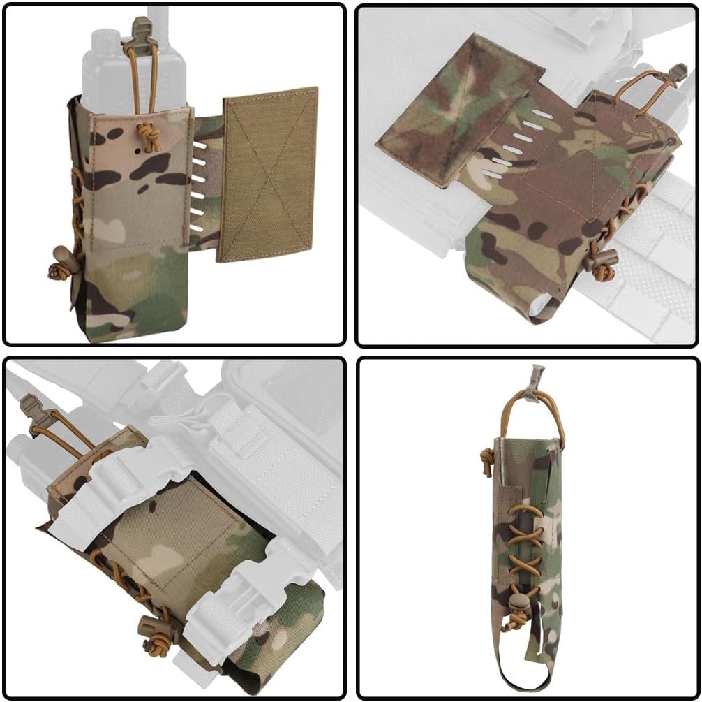 2PCS - Tactical Radio Pouch Holster Radio Cases, Universal Adjustable Radio Bag, Side Expansion with Hook and Loop Walkie Talkie Holder for AN/PRC148,152,163