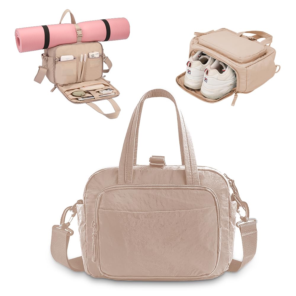 Geelraqaly mini gym bag for women, travel duffel bag with wet pockets and Shoe Compartment,Lightweight carry on weekender duffel, water resistant,for