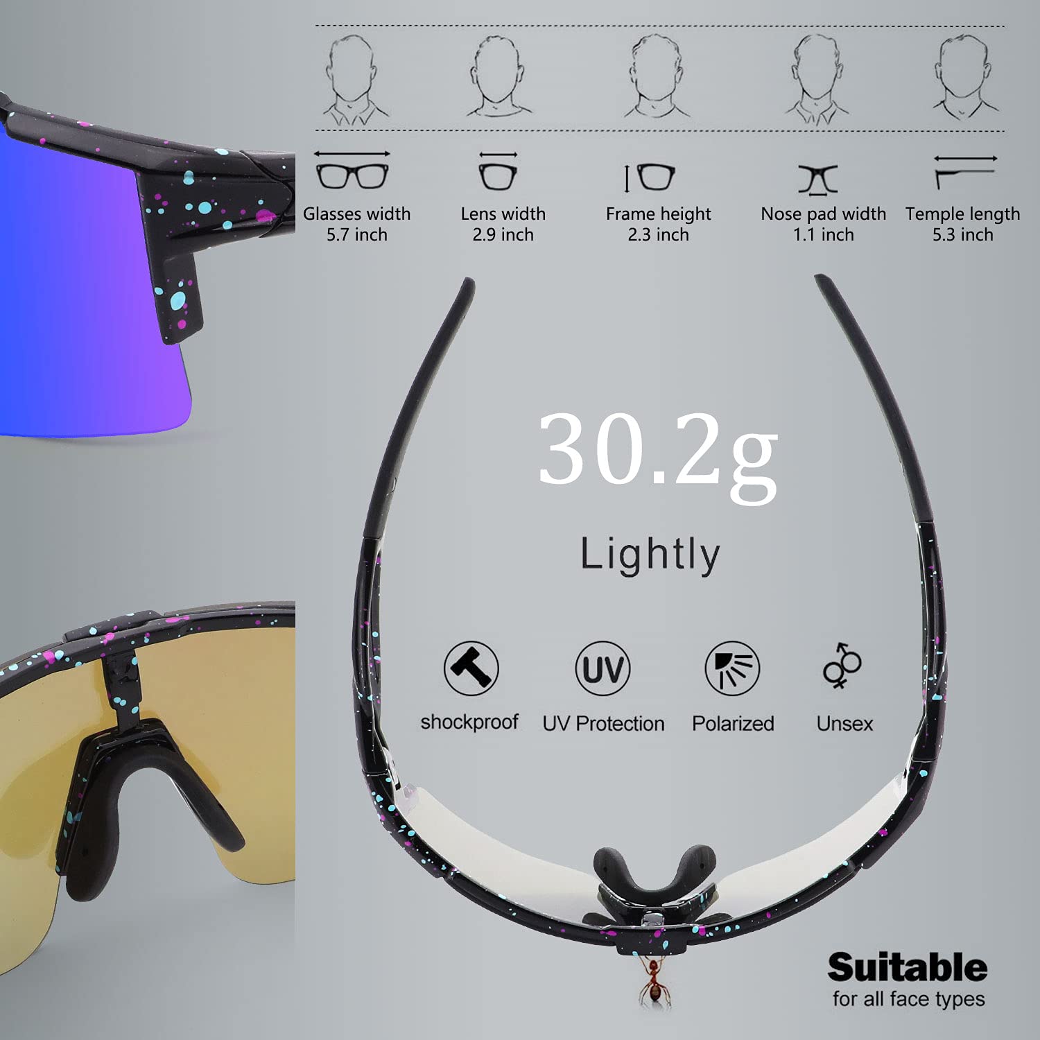 BangLong Gafas Sol Polarizadas Ciclismo Hombre Mujer con 3 Lentes Intercambiables UV400 Y Montura De TR-90, Gafas Sol Deportivas para Running MTB Bicicleta