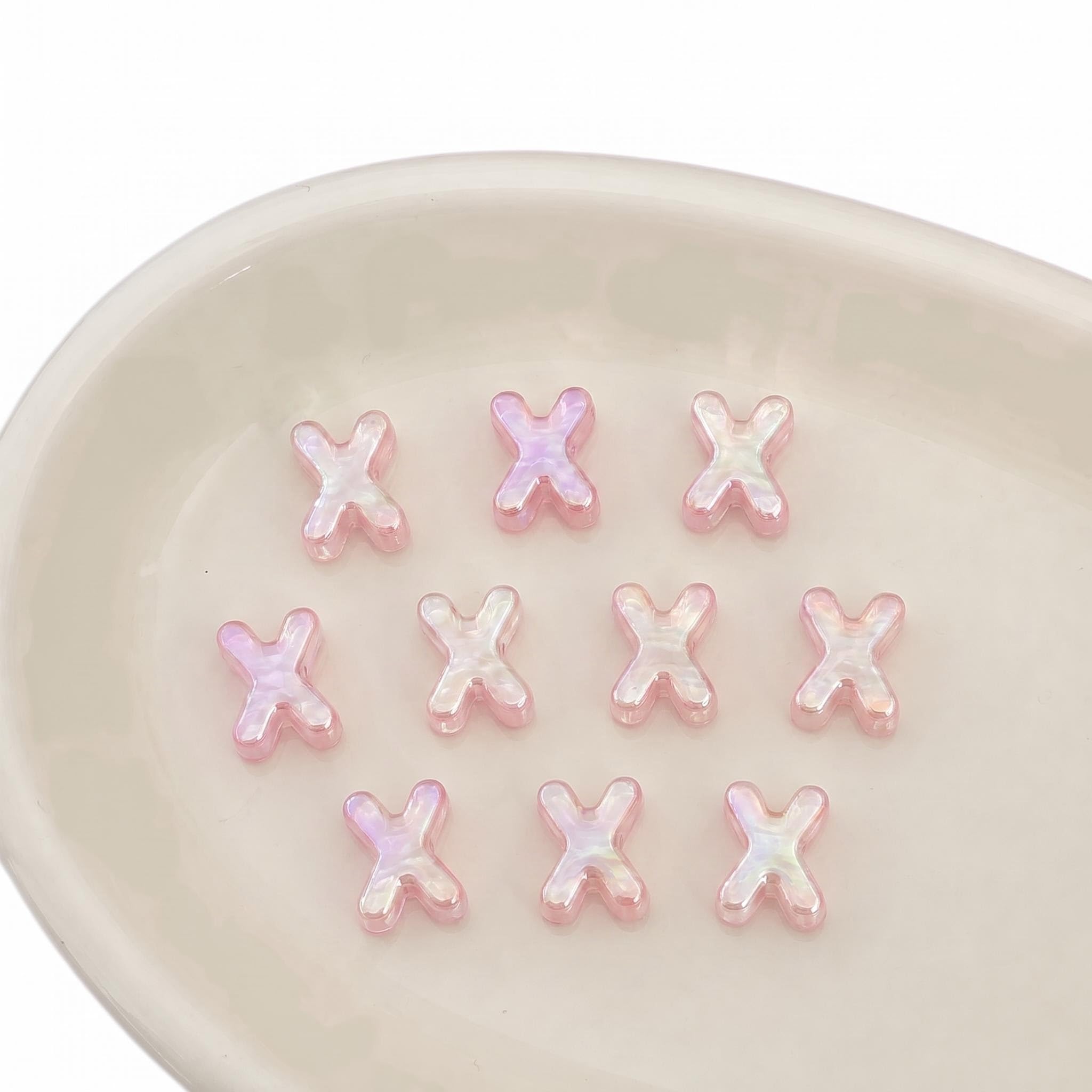 Letter Beads 10pcs, Large Acrylic Alphabet Beads with 6mm Hole, Iridescent Holographic UV Plated for Bracelet Making, Jewellery, Keyrings & Craft (Iridescent Light Pink, Letter X)