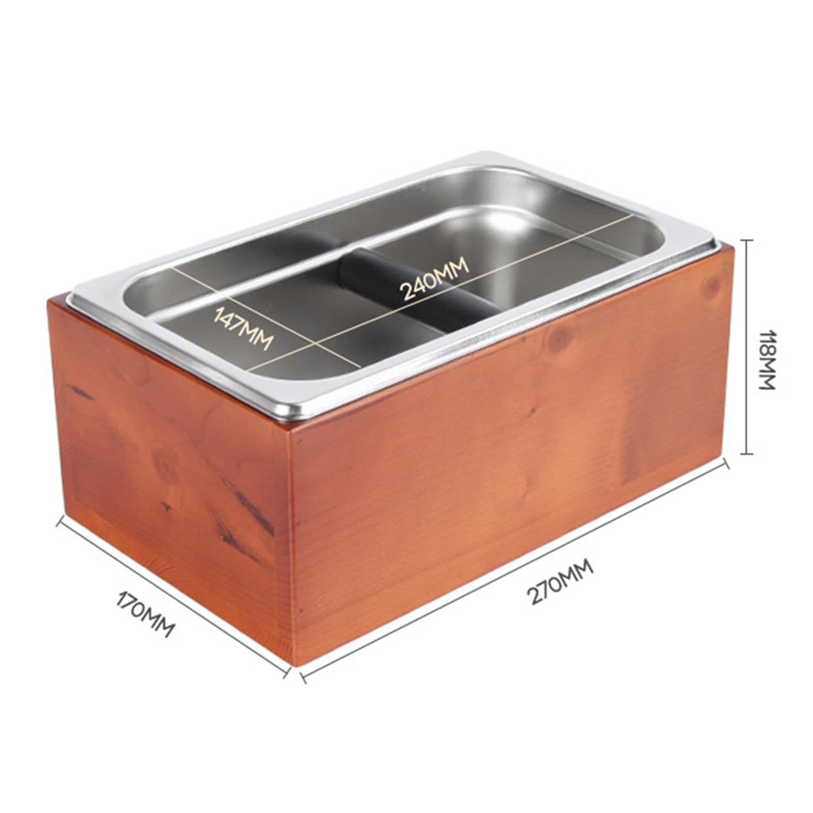 Contenitore per fondi di caffè in acciaio inox, separabile, 26x17x11,6 cm, sedile in legno per macchine da caffè espresso multiuso