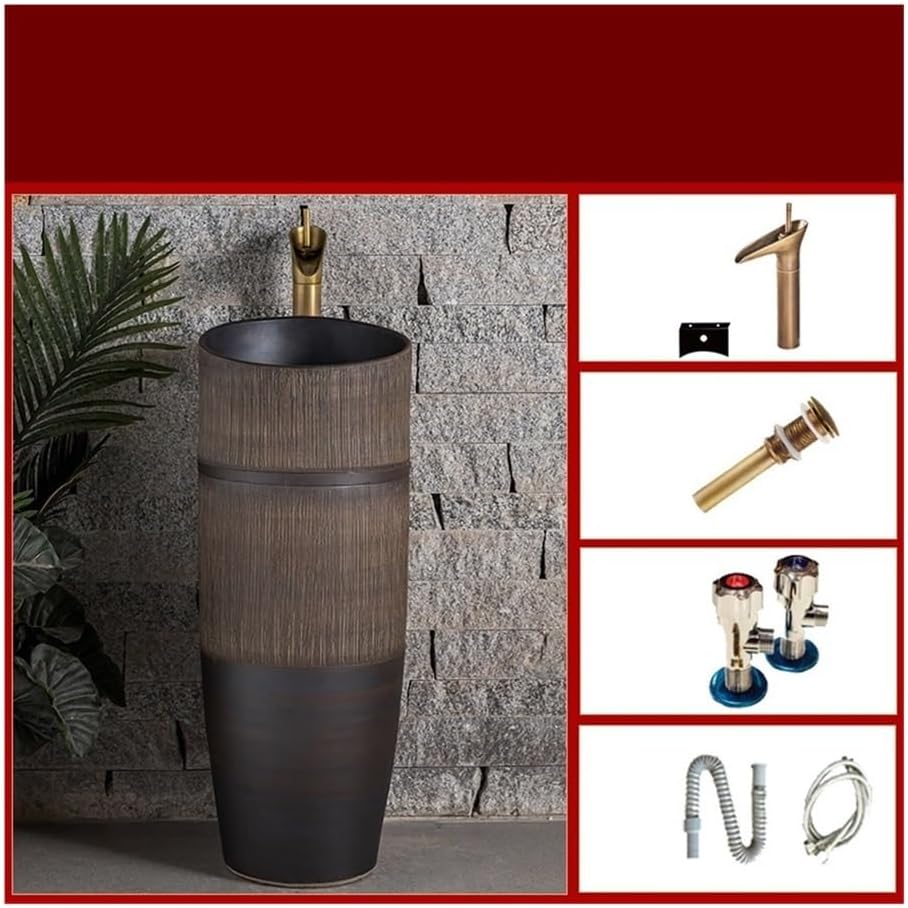 Bathroom Sinks Outdoor Ceramic One Piece Pedestal Sink Balcony Garden Wash Basin With Faucet And Drain