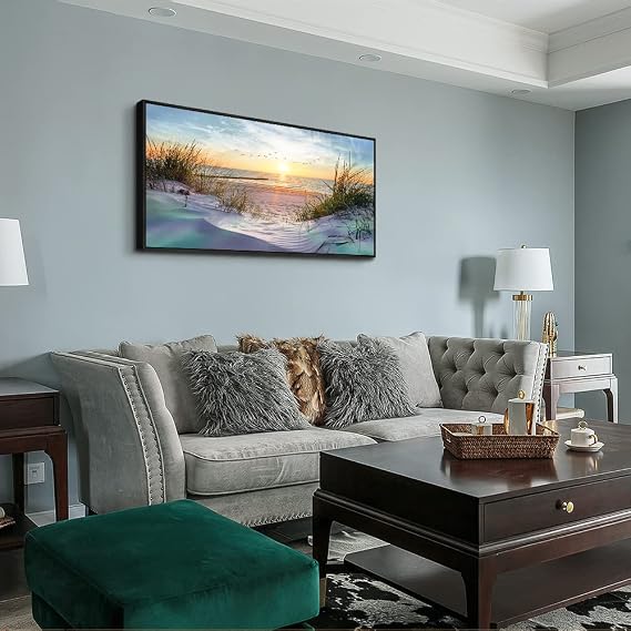 Black Wood Framed Canvas Wall Art For Living Room Large Size Wall Decor For Bedroom Ocean Beach Wall Paintings Office Decorations Sunny Sea Seascape Pictures Works Room Home Decor 20 X 40