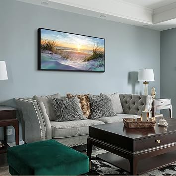 Black Wood Framed Canvas Wall Art For Living Room Large Size Wall Decor For Bedroom Ocean Beach Wall Paintings Office Decorations Sunny Sea Seascape Pictures Works Room Home Decor 20 X 40