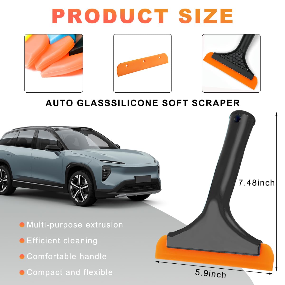 Small Silicone Window Squeegee 5 9 Inch Car Windshield Water Blade Squeegee with Non-Slip Handle All-Purpose Cleaning Squeegee — view 2