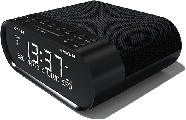 AZATOM Revival DAB+ DAB Digital FM Radio, Dual Alarm Clock, Wireless Bluetooth 5.0, Sleep Timer, USB Moblie Charger, Headphone & AUX
