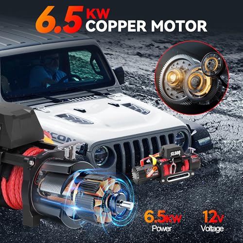 Rengue RG-WNH01 Electric Winch, 13500Lb With 65Ft Synthetic Rope 12V Power Winch With Wireless Remote Control Ip67 Atv Winch For Towing Jeep Off-Road Powerful Motor thumb #1