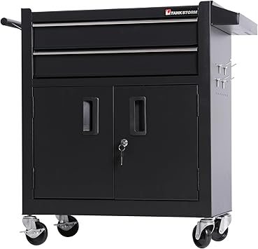 Tool Chest Heavy Duty Cart Steel Rolling Tool Box with Lockable Doors TZ12 Black