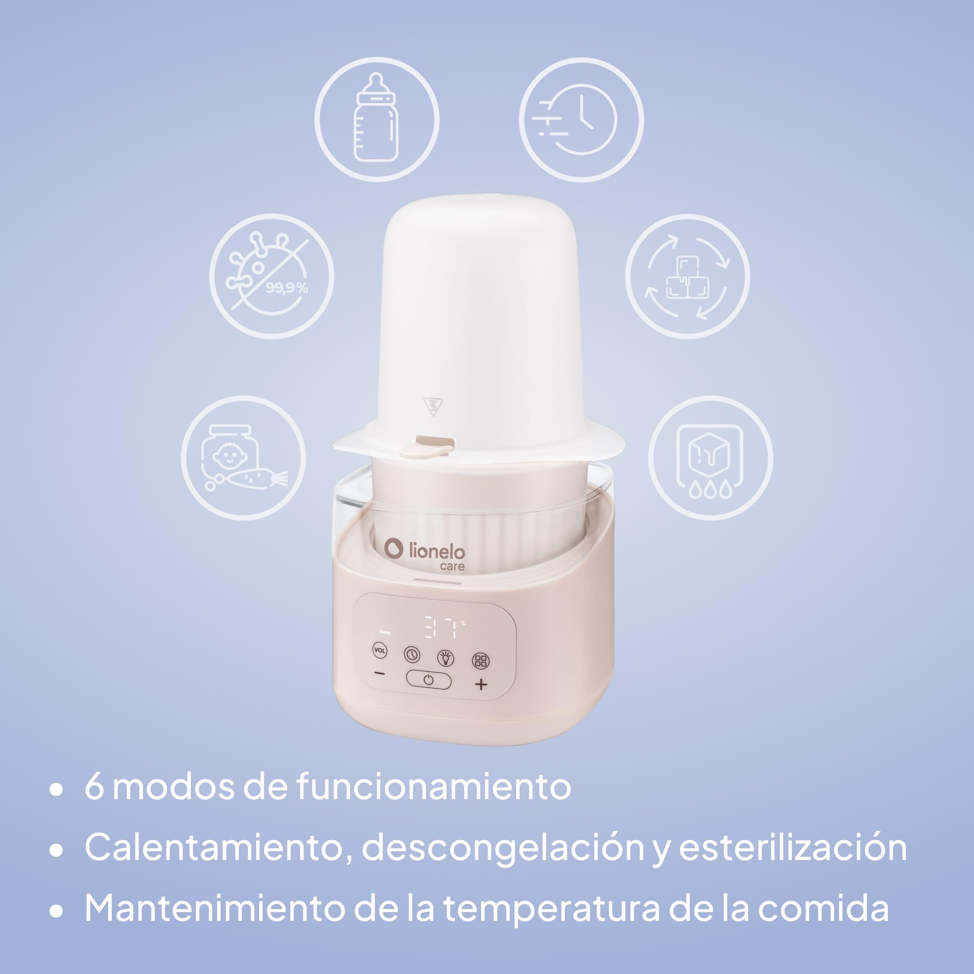 Lionelo Thermup 4.0 Calienta Biberones Y Tarritos 6 En 1, Calentamiento Rapido, Esterilizacion, Descongelacion, Mantener Caliente, Recipiente Extraible, Apagado Automatico, 400 W