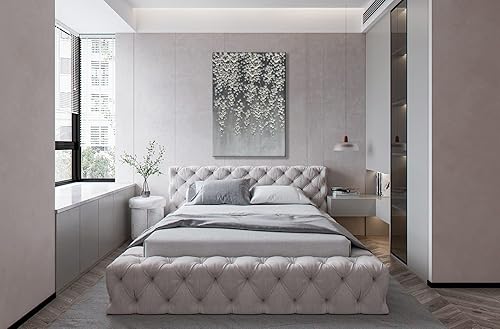 Miniatura 5 de zoinart Pintura al óleo 3D sobre lienzo, 28 x 40 pulgadas, pintada a mano, flores blancas abstractaspinturas florales, obra de arte gris, lienzo