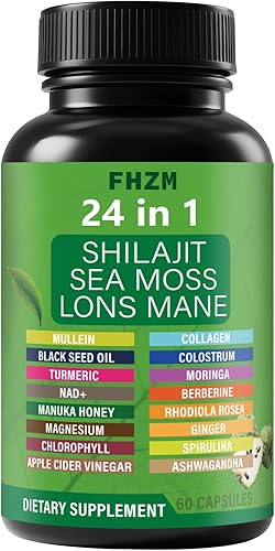 Cápsulas de guanábana con mezcla de hierbas 24 en 1, incluye graviola, shilajit, musgo marino, melena de león, cúrcuma, ashwagandha, jengibre, miel