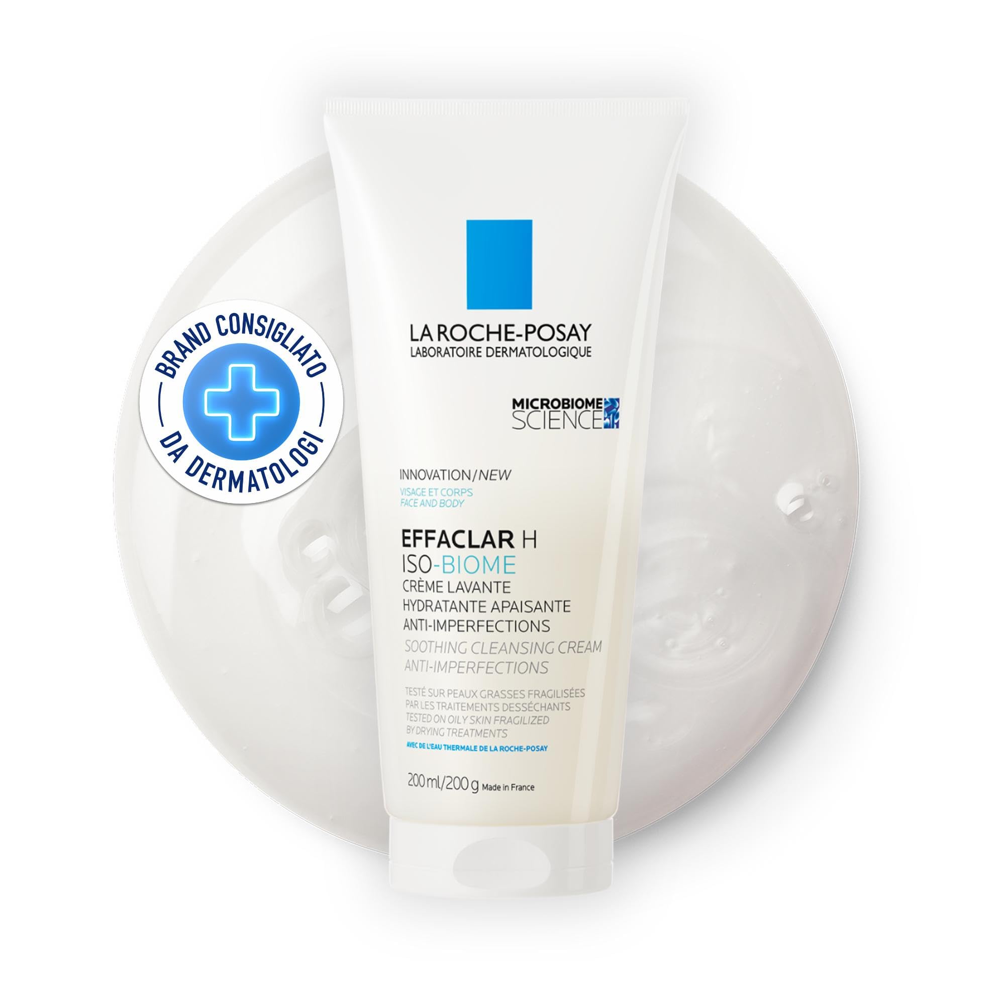 La Roche-Posay Effaclar H Iso-Biome, Crema Detergente, Deterge e Idrata la Pelle Fragilizzata, Con Niacinamide, Estratto di Orellana e Acqua Posae Filiformis, 200 ml