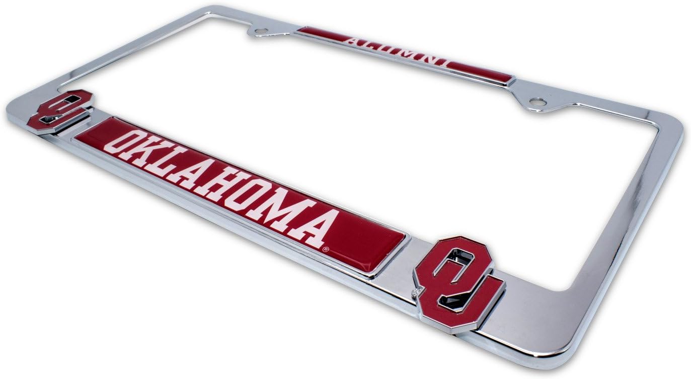 Elektroplate Officially Licensed – University of Oklahoma Alumni Chrome Metal License Plate Frame with 3D Logos affixed | Premium Metal Car Tag Holder | Weather-Proof Automotive Accessory