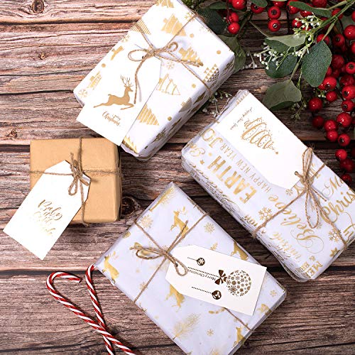 Whaline 120 Pcs Christmas Gold Foil Paper Gift Tags Holiday Hang Name Tags Label With Twine For Diy Xmas Present Happy New Year Party Decoration #TOP4