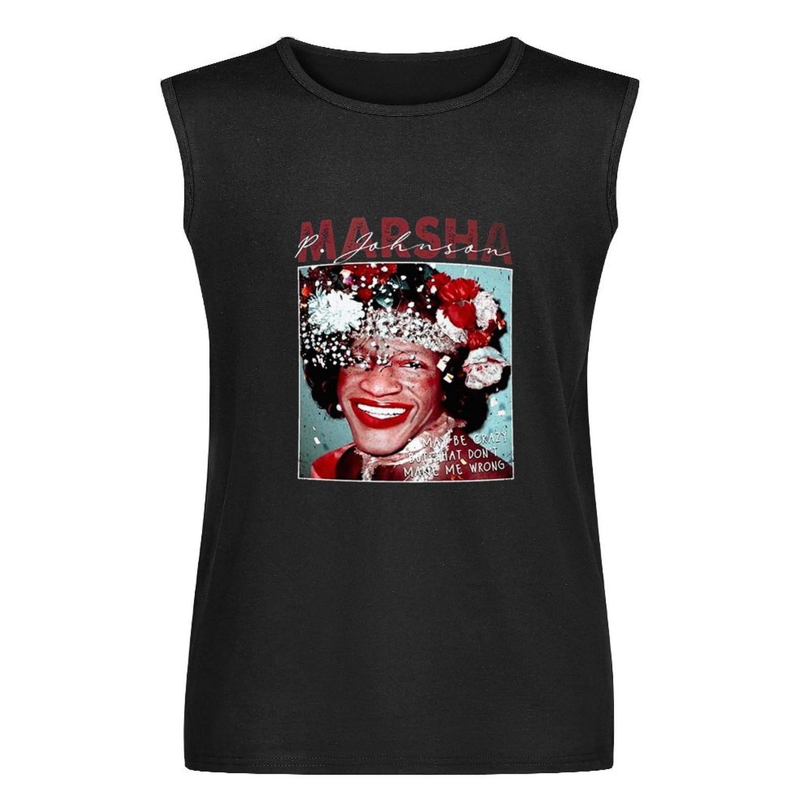 Vest Tank Tops Marsha P Johnson Trans LGBTQ+ Pride Month Trans Rights are Human T Shirt Gift Tee for Men Sleeveless Undershirts Black M