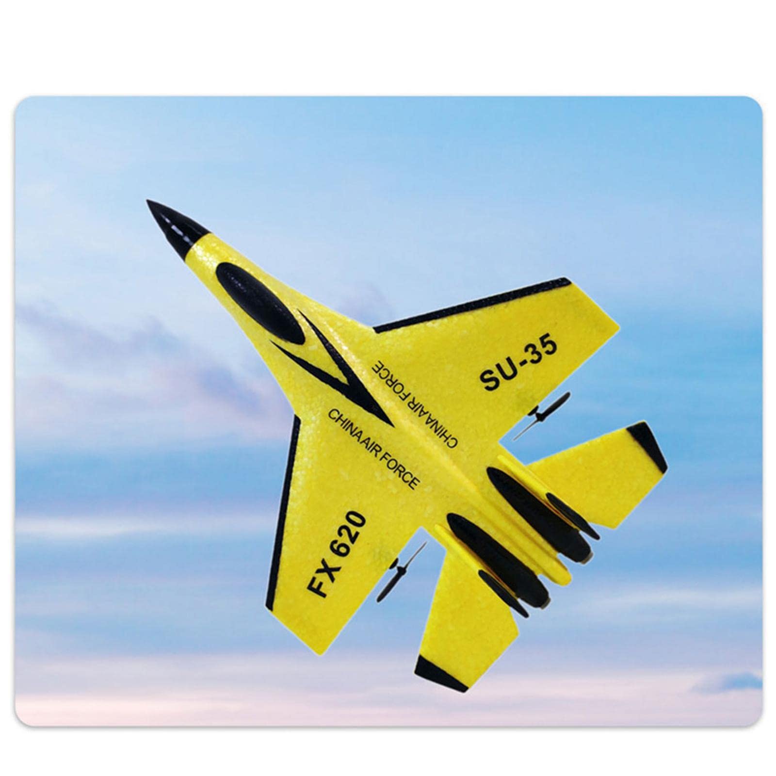 Avión RC de Espuma Modelo Planeador Avión Controlado por Radio Juguete de Fija y Mando a Distancia Material Flexible y Resistente a Caídas, Amarillo