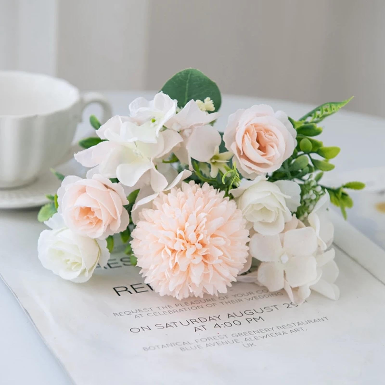 Bouquet de roses artificielles champagne pour décoration de mariage et table de jardin chic