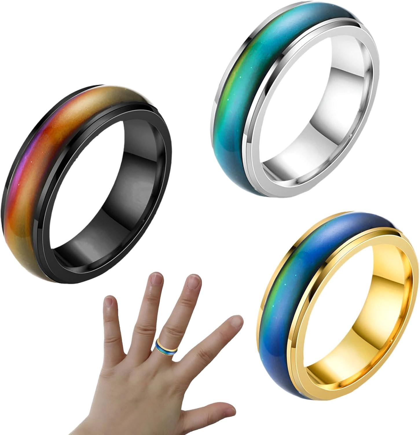 Amazon.com: Mood Rings,3PCS Creative Rotatable Mood Control Rings ...