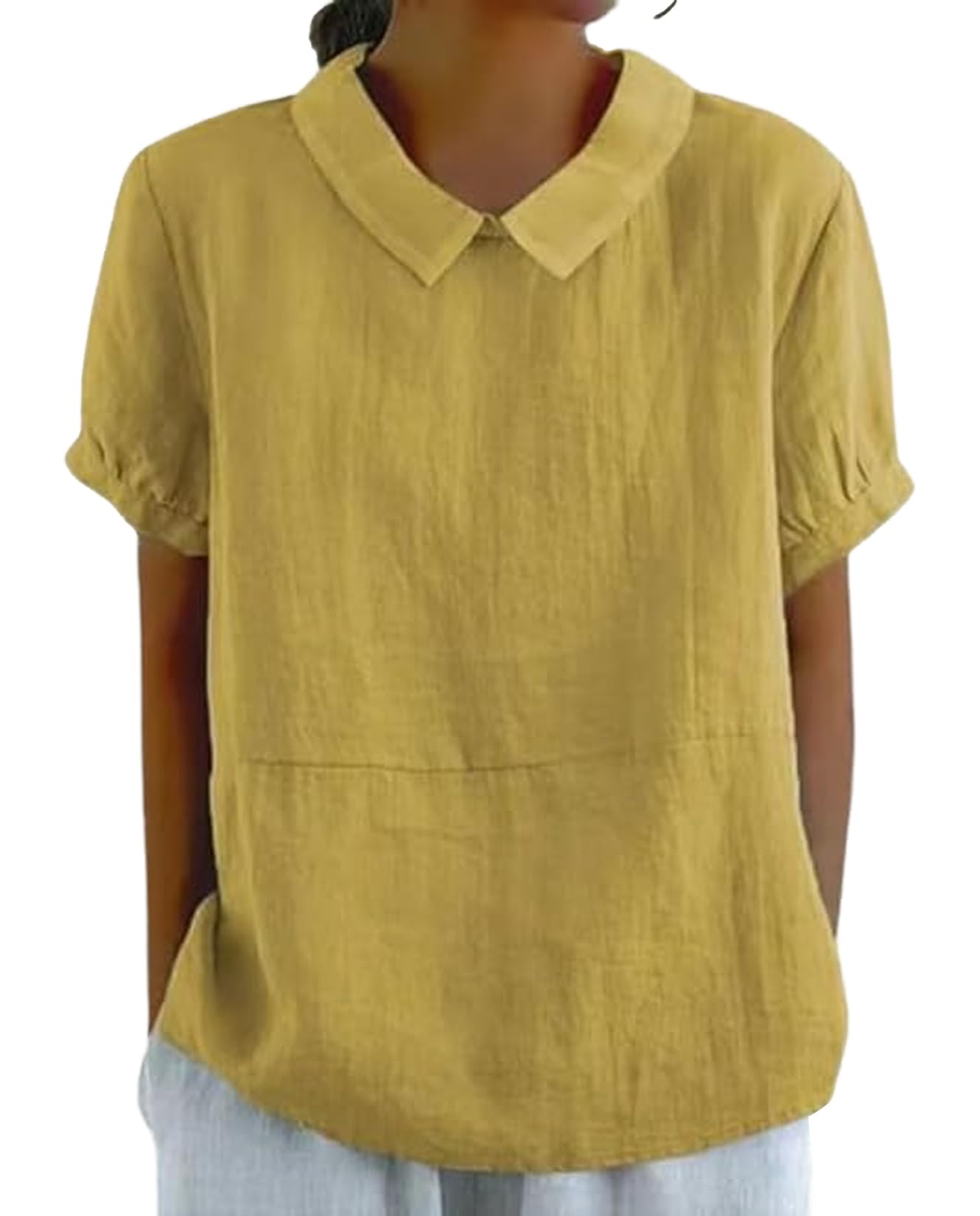 Zhyaj Boho Cotton Shirt for Womens Floral Printed Short Sleeve Summer Linen Shirts Casual Collared Trendy Blouse Tops