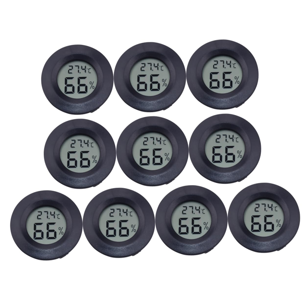 HANABASS Termometro Igrometro Digitale Rotondo per Rettili, in ABS e Acrilico, Compatto e Leggero, per Terrario e Uso Domestico, 10 Pezzi | Display Celsius, Uso Casa e Negozio Animali, Formato Incorporato, Nero