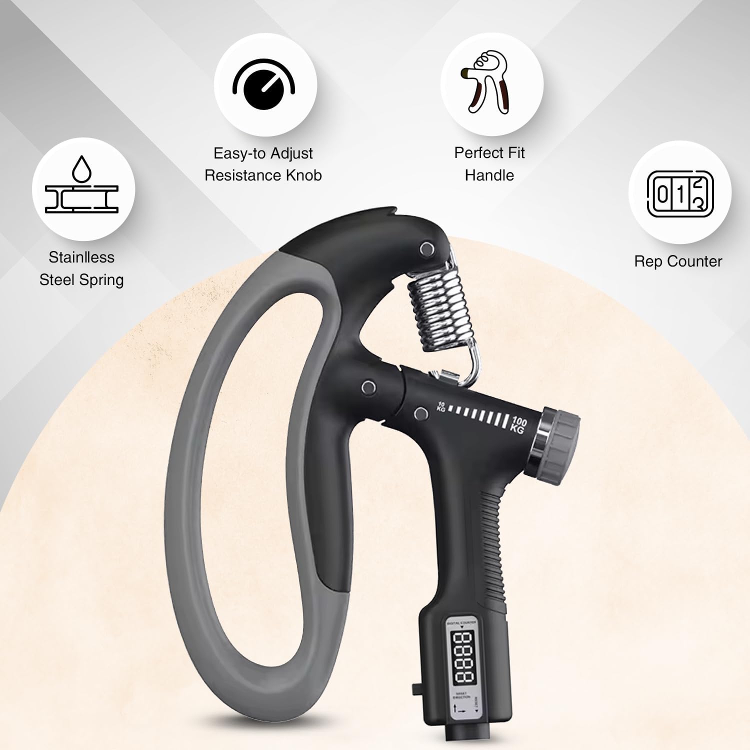 KEMLOZE Premium Advanced Electronic Adjustable Hand Grip Strengthener | Forearm & Finger Exercise | For Men & Women | Adjustable Resistance - 10-60 kg | Built-In Counter (multi) 1