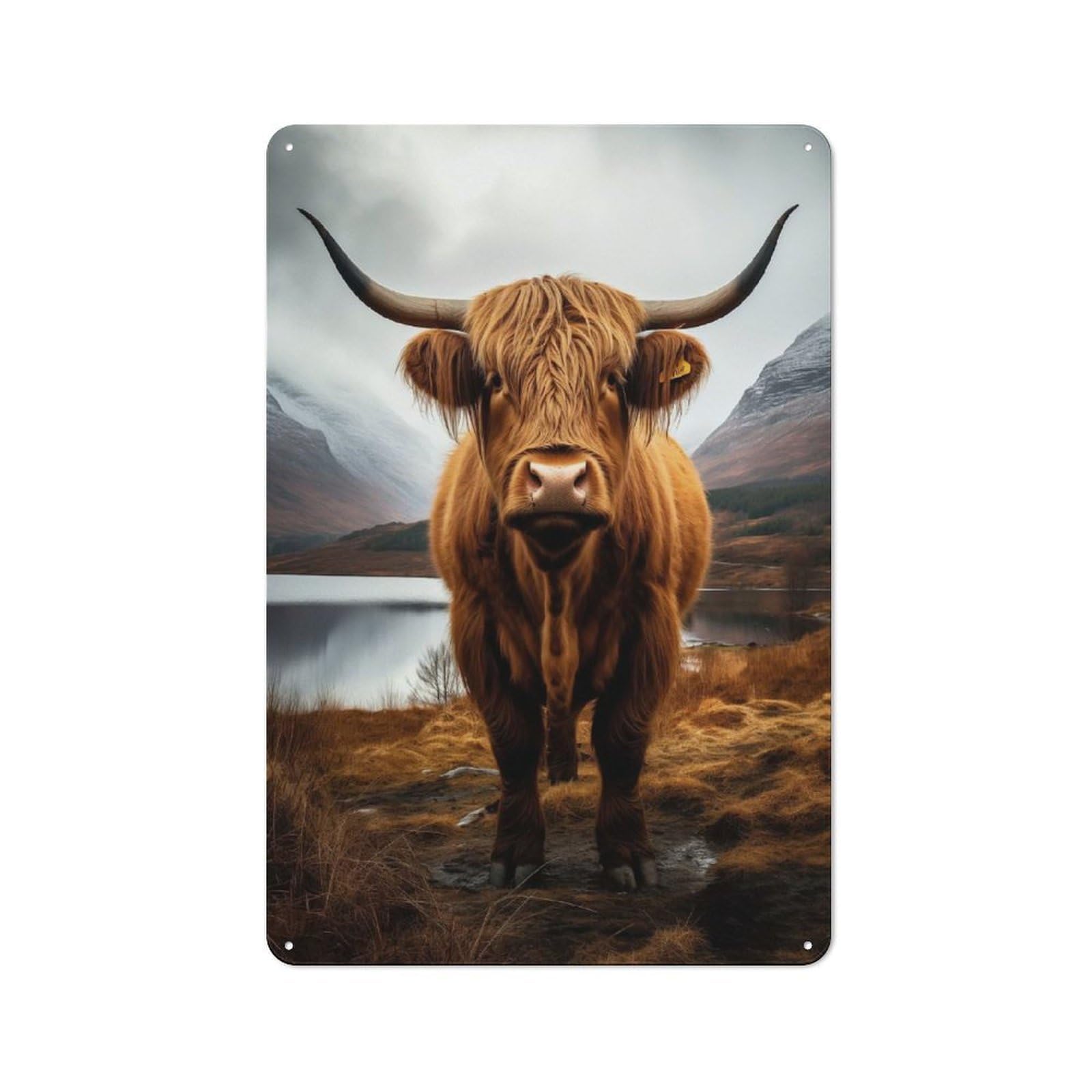 Junmoney Style-13 Retro Metal Wall Sign 30X20cm Featuring Highland Cow Cattle For Garage Wall, For Garage, Workshop And Man Cave Decoration