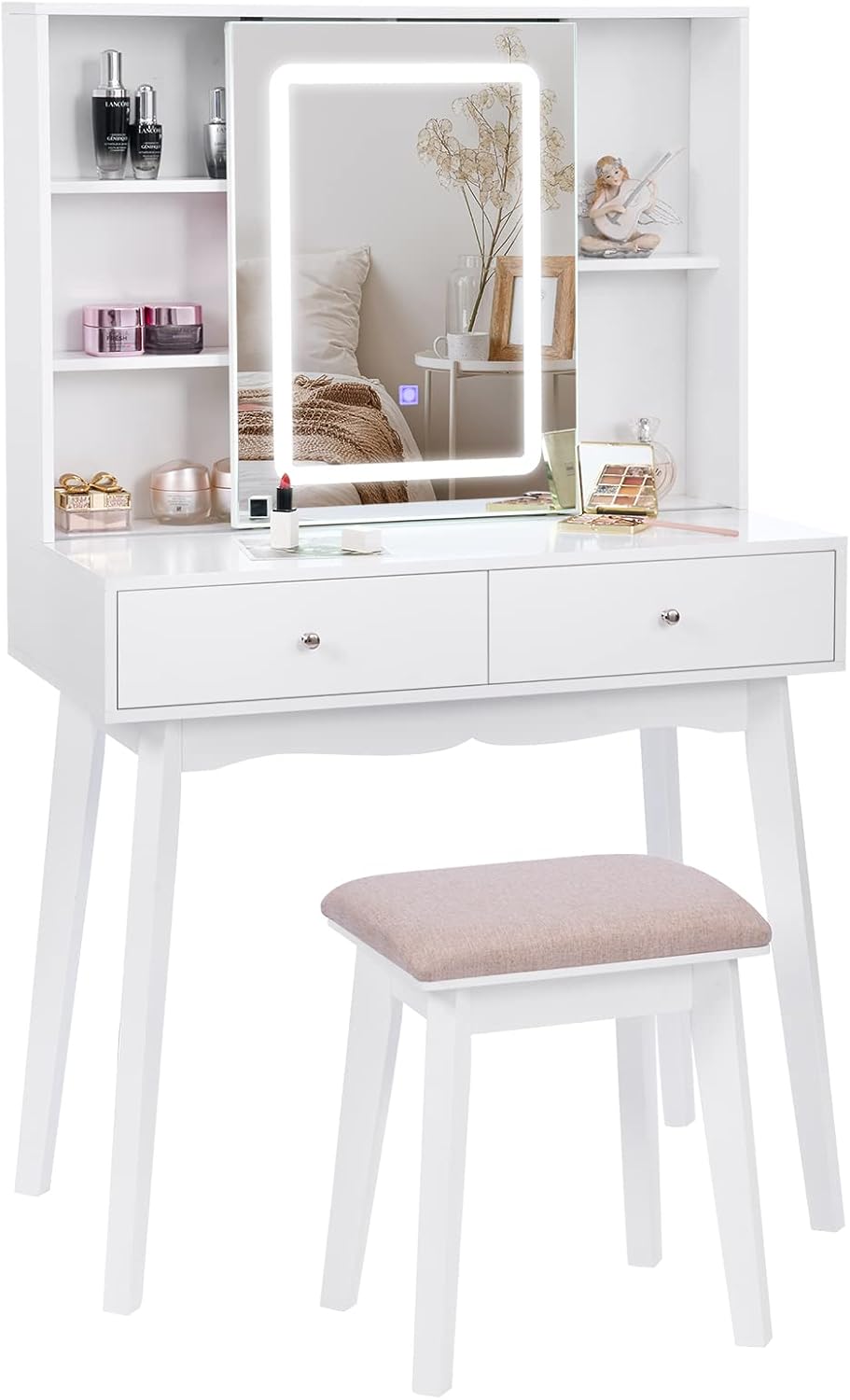 BEWISHOME Vanity Desk with Mirror and Lights, Makeup Vanity with Lights