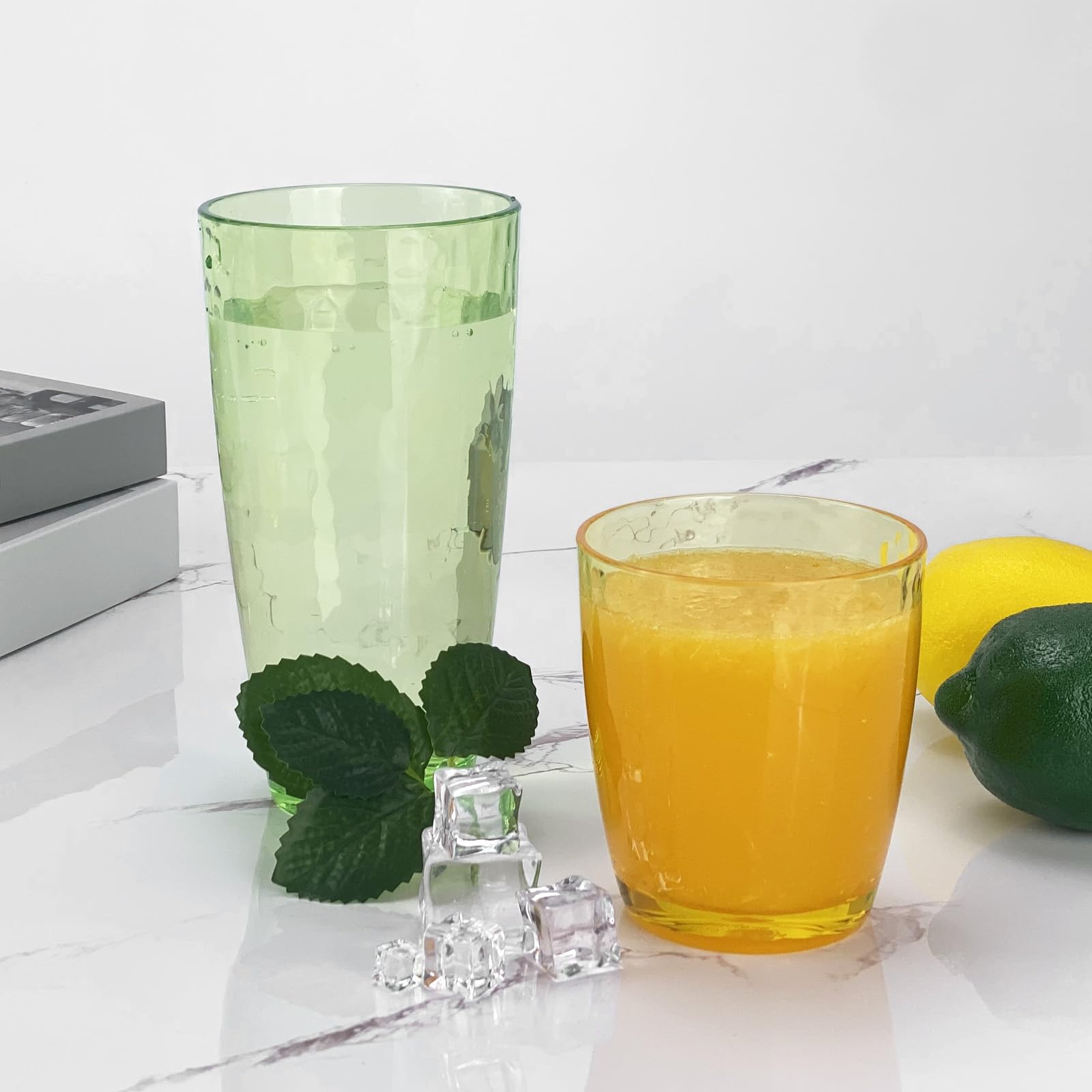 Hammered Style - Vasos de plástico acrílicos de 430 ml, juego de 6 unidades, multicolor, sin BPA, apto para lavavajillas