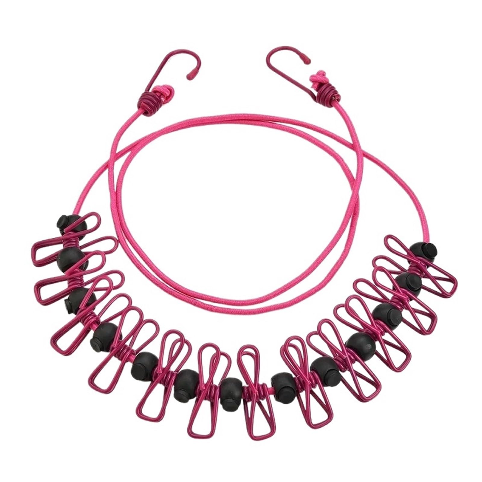 Laundry Drying Rope, 1.78M Travel Portable Elastic Clothesline Windproof Outdoor Drying Line Yard Balcony Multicolor(B-rose Red)