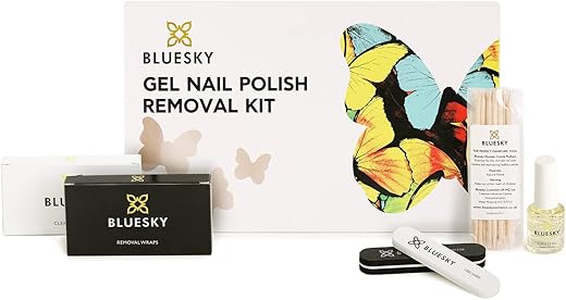 Bluesky Gel Nail Polish Remover Kit, Remove and Revive Set, 20 Acetone Remover Wraps, 20 Cleanser Wipes, 10 Cuticle Pushers, Cuticle Oil, Nail File & Buffer Multi
