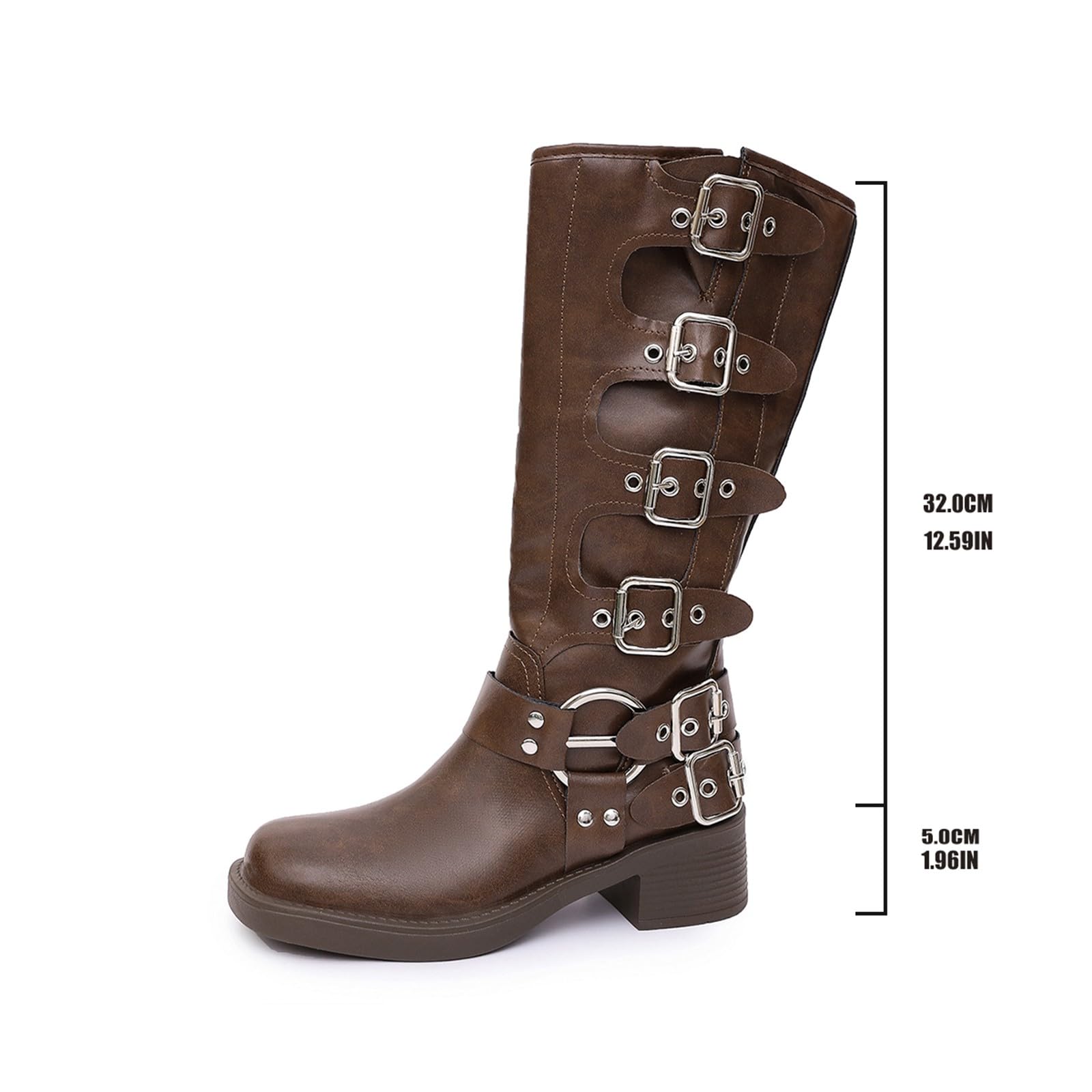 Botas de Invierno Mujer Botas Altas con Hebilla de cinturón, Vaqueras tacón Grueso Moda para