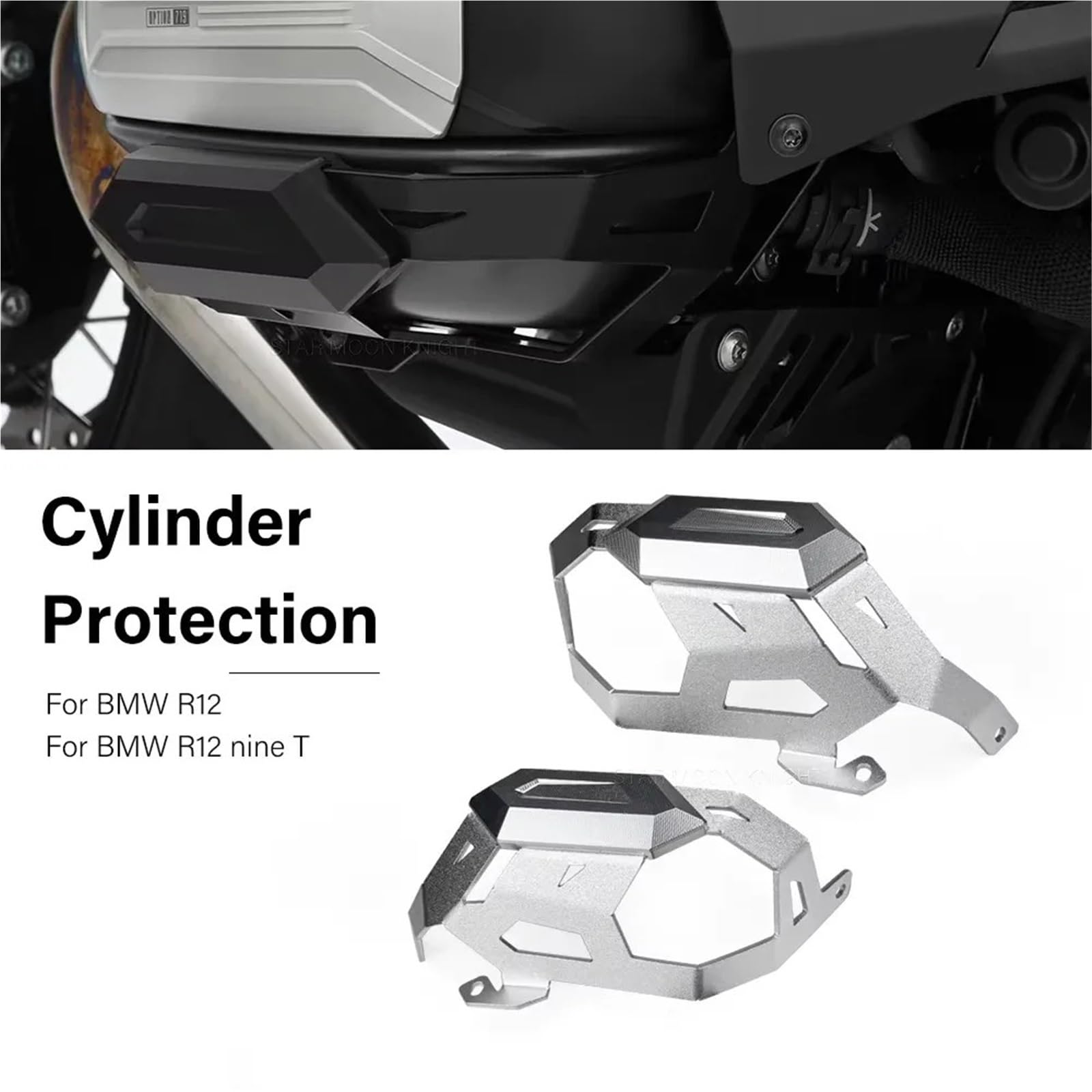 Seitenverkleidungen Zylinderkopfschutzabdeckung passend für Bmw R12 R12nineT R 12 NINET 2023- Motorradzubehör Motorschutz Motorrad Kühlerschutz(Black-Black)