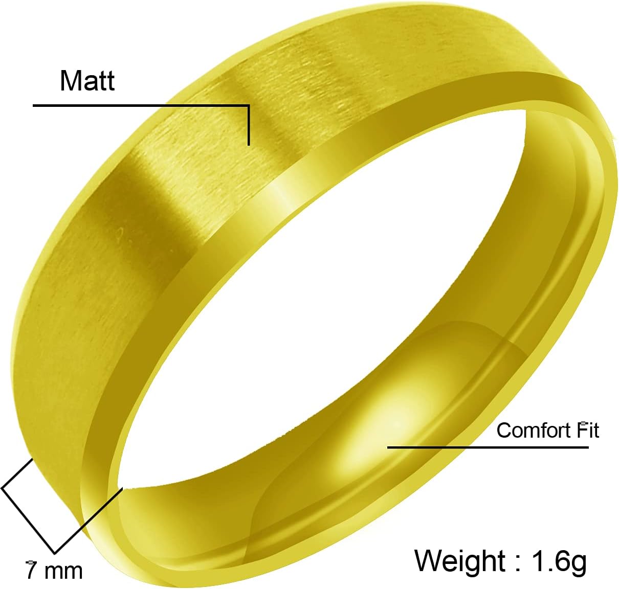 Everstone Custom Personalize Engrave Matte & Brushed Flat Beveled Edge Ring Male Female Men Women His Her Groom Bride Promise Ring Wedding Bands Titanium Ring Color: Yellow Gold Sz