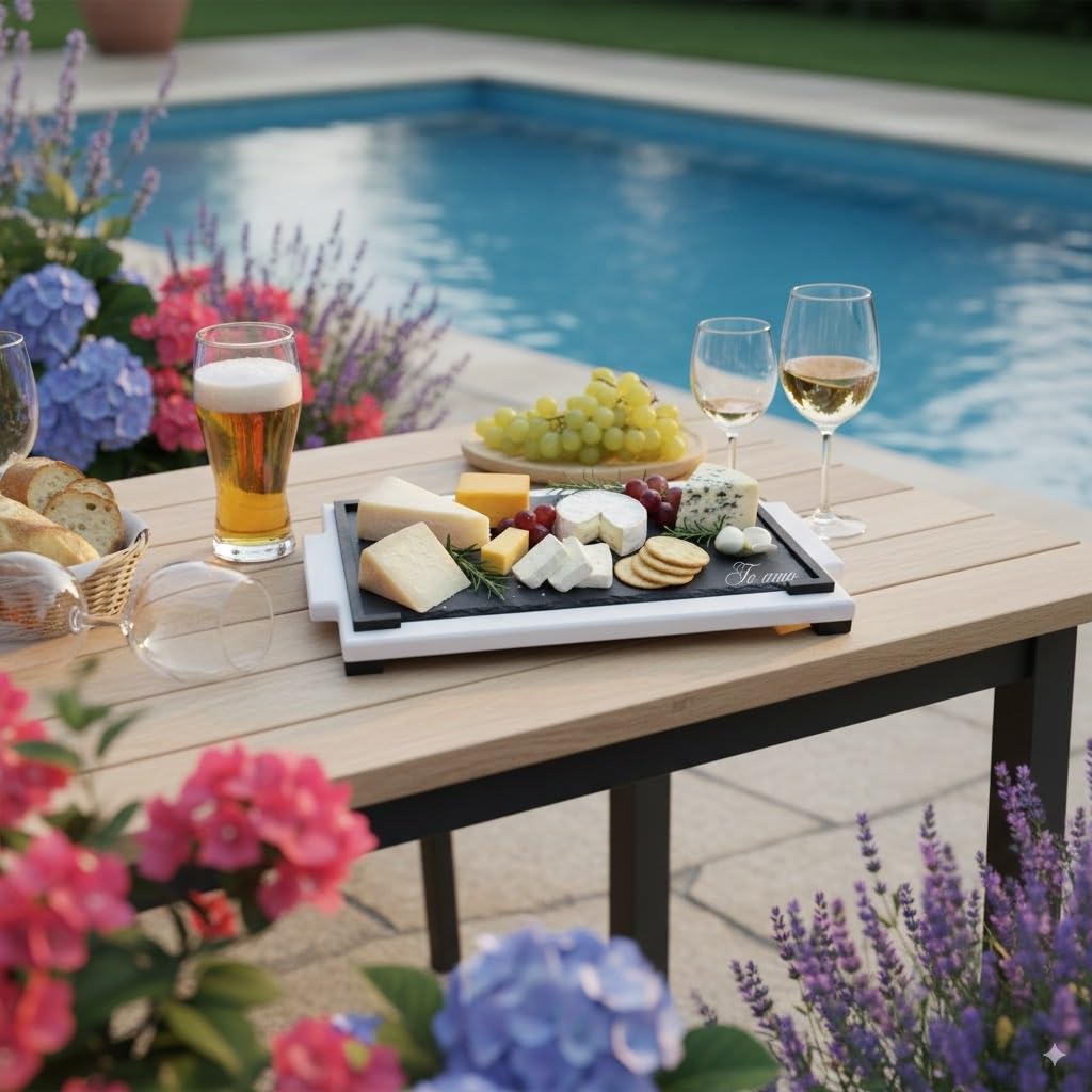 Pack de 4 Bandejas de Madera con Pizarra 20x40cm Personalizadas para Presentación de Alimentos – Elegante Tabla para Carnes, Quesos, Tapas y Entrantes
