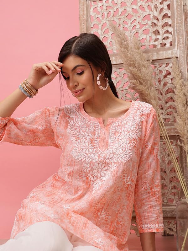 Image of Ada Hand Embroidered Lucknowi Chikankari Cotton Top for Women A911411