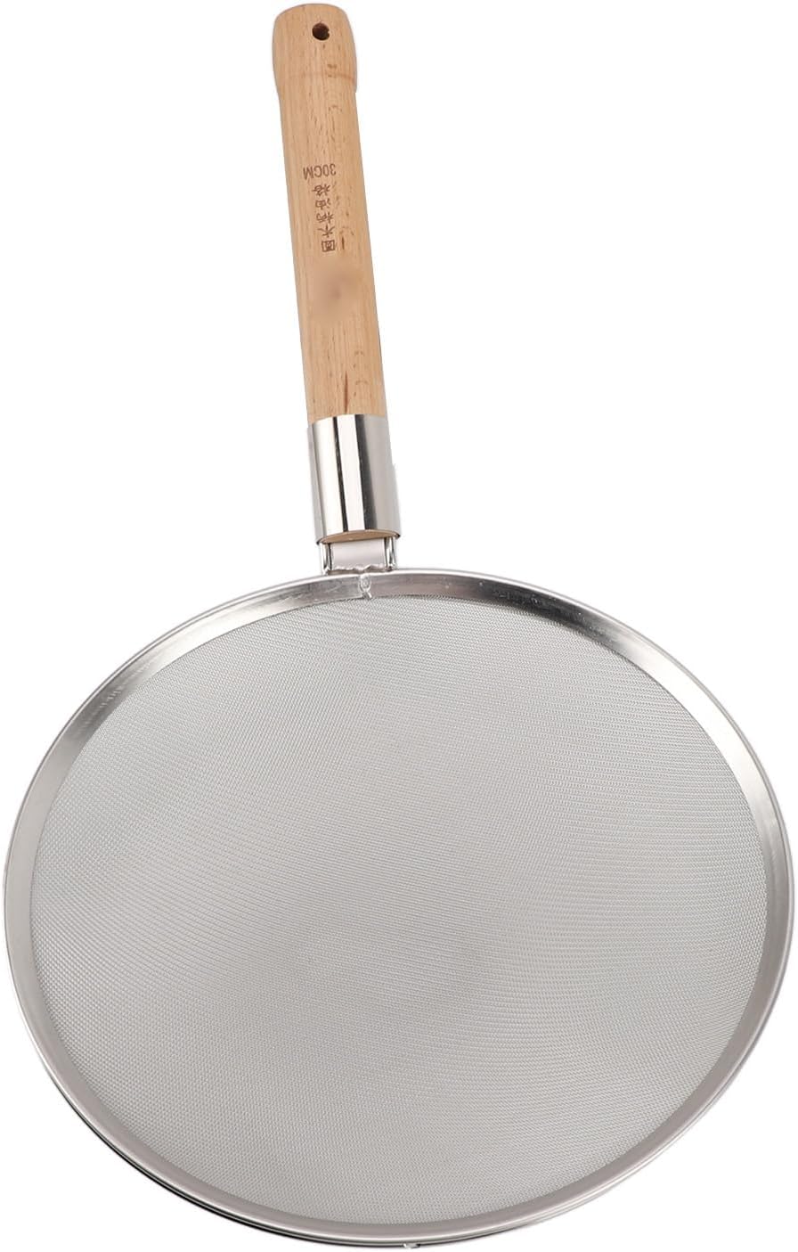Fdit Stainless Steel Spider Strainer Skimmer Spoon, 3 Pieces Fine Mesh Skimmer Spoon Set with Long Wooden Handle for Cooking, Frying, Draining Food (30cm/11.8in Diameter)
