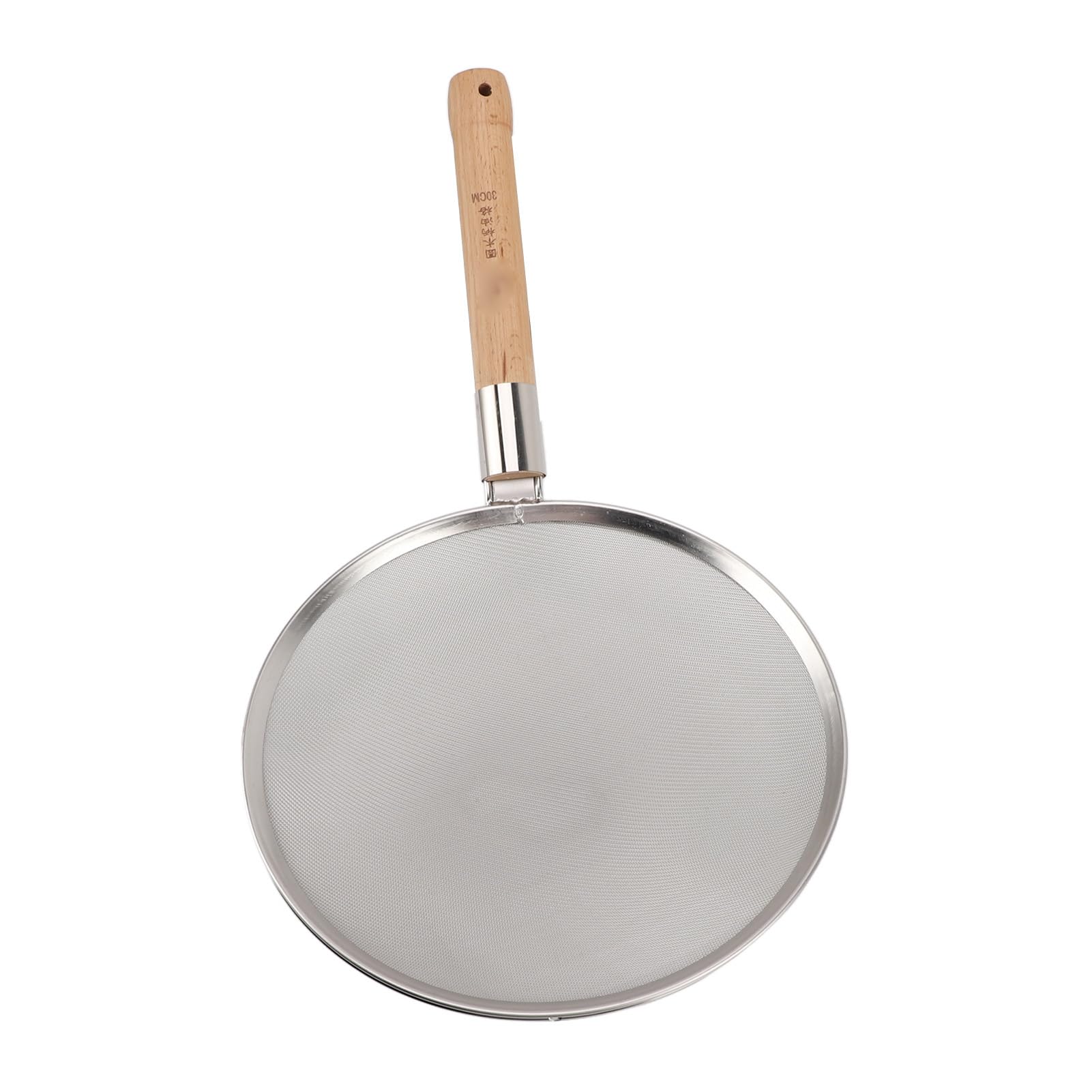 Schaumlöffel-Sieb, Feinmaschiger Schaumlöffel mit Holzgriff, Edelstahl 304, Leicht, Tragbar, Großer Schaumlöffel Zum Kochen und Braten (30 cm Durchmesser)